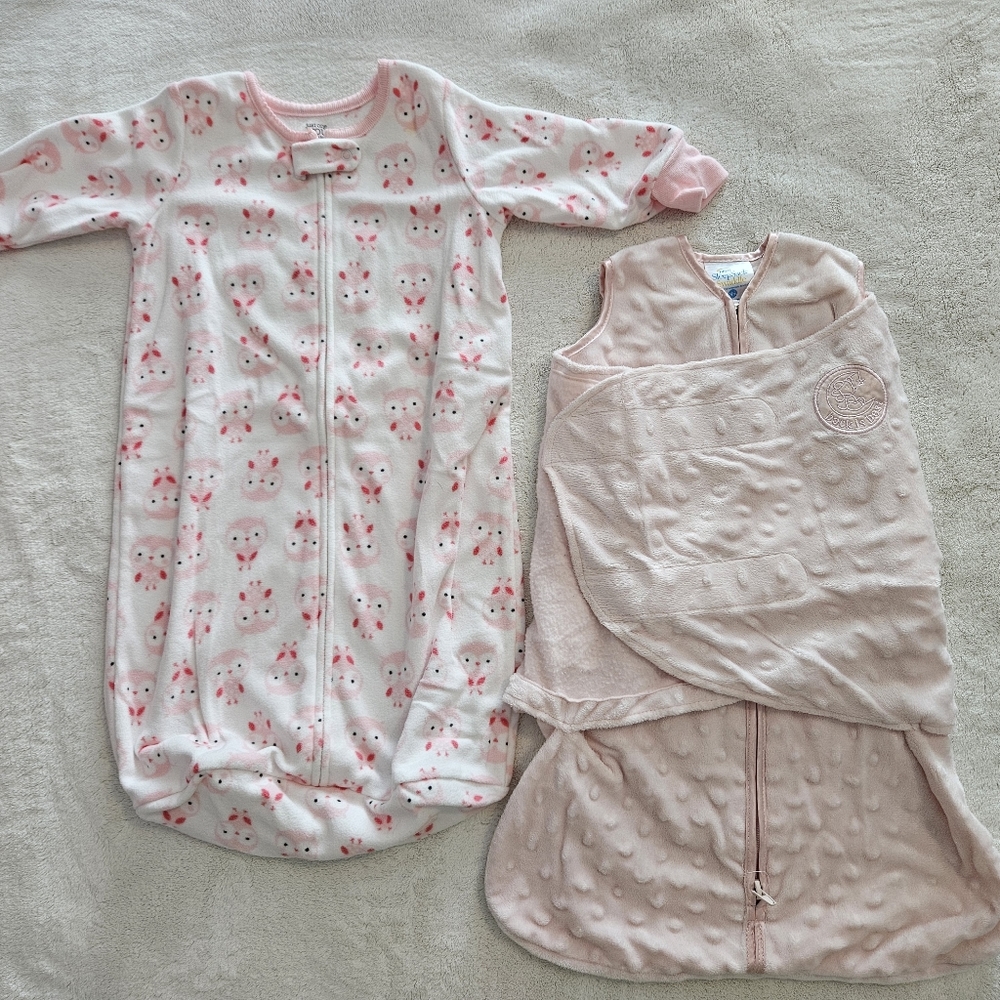 LAST CHANCE 0-3m Halo Swaddle Plushy Dot Velboa Pink Minky Bundle